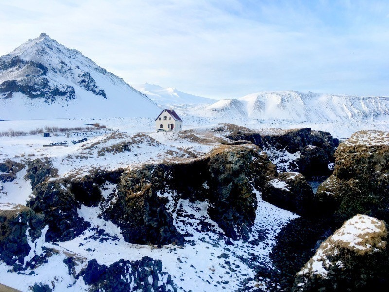 冰島冬季蓋滿雪的斯奈山半島